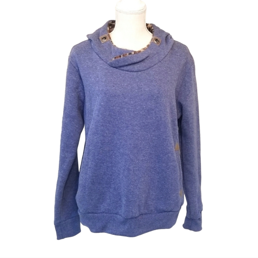 Lee Han Ton | Women X-Large Warm Blue Soft Hoodie Leopard Print Accent